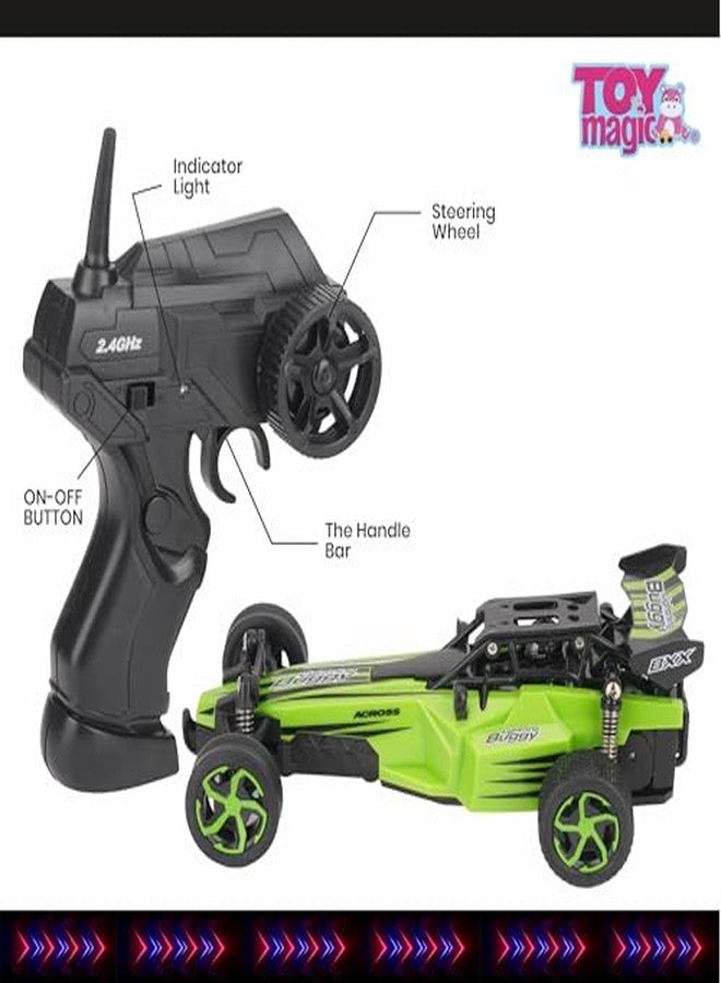 ToyMagic High-Speed 15 Km/Hr RC Car 1:24 Scale Rechargeable - Remote Control Car with Dual Motors, All-Terrain Tires, 2.4 Ghz, USB Charging, for Kids and Beginners, Multicolor - Image 4